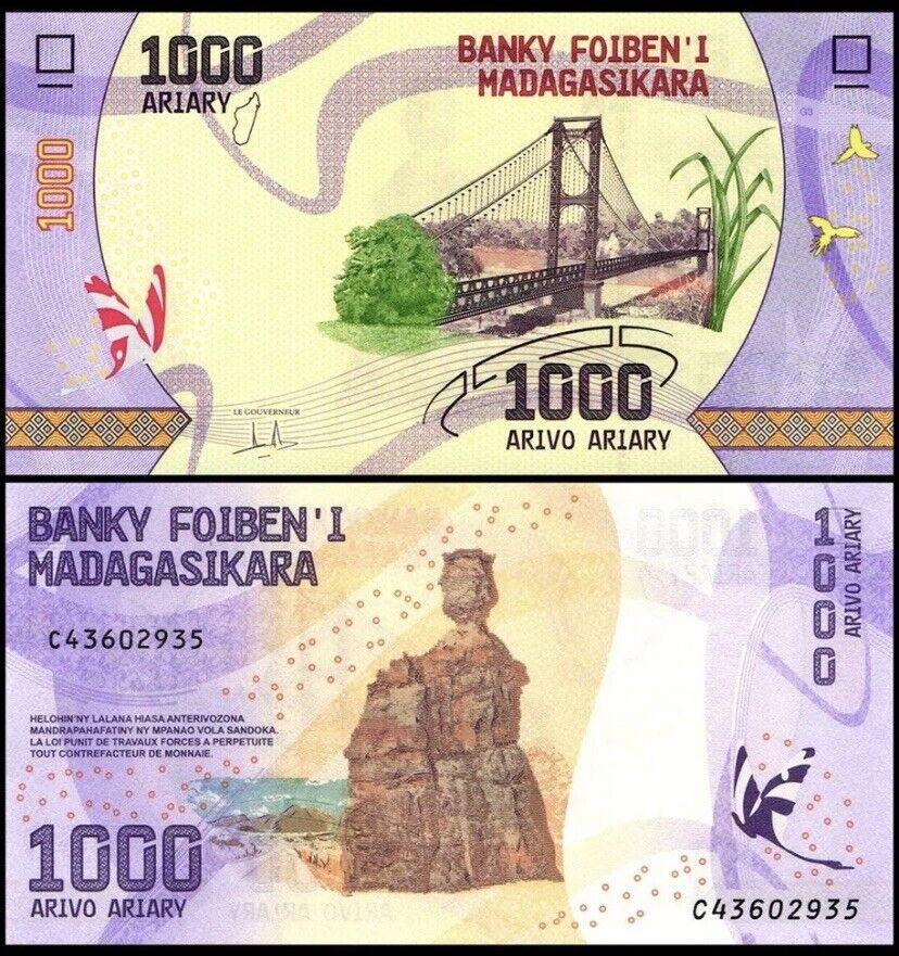 MADAGASCAR 1000 Ariary, 2017, P-100, UNC World Currency