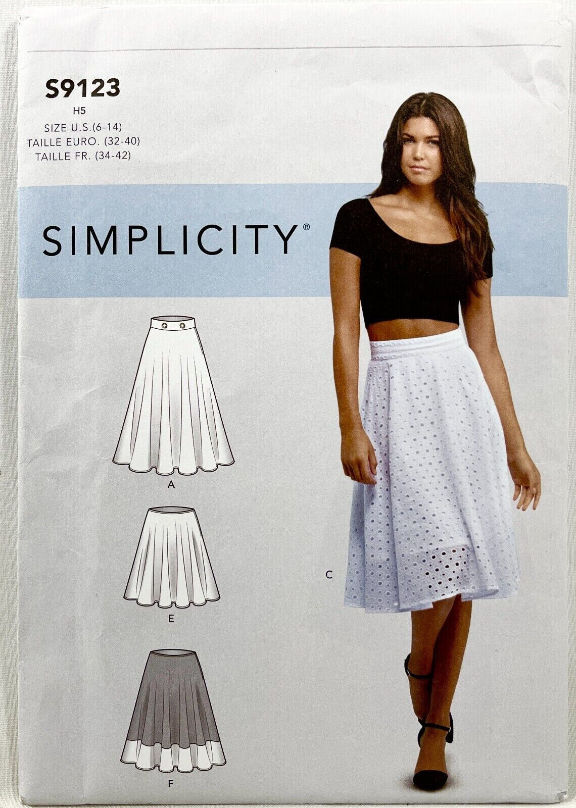 2020 Simplicity Sewing Pattern S9123 Womens 3/4 Circle Skirt Size 6-14 12820