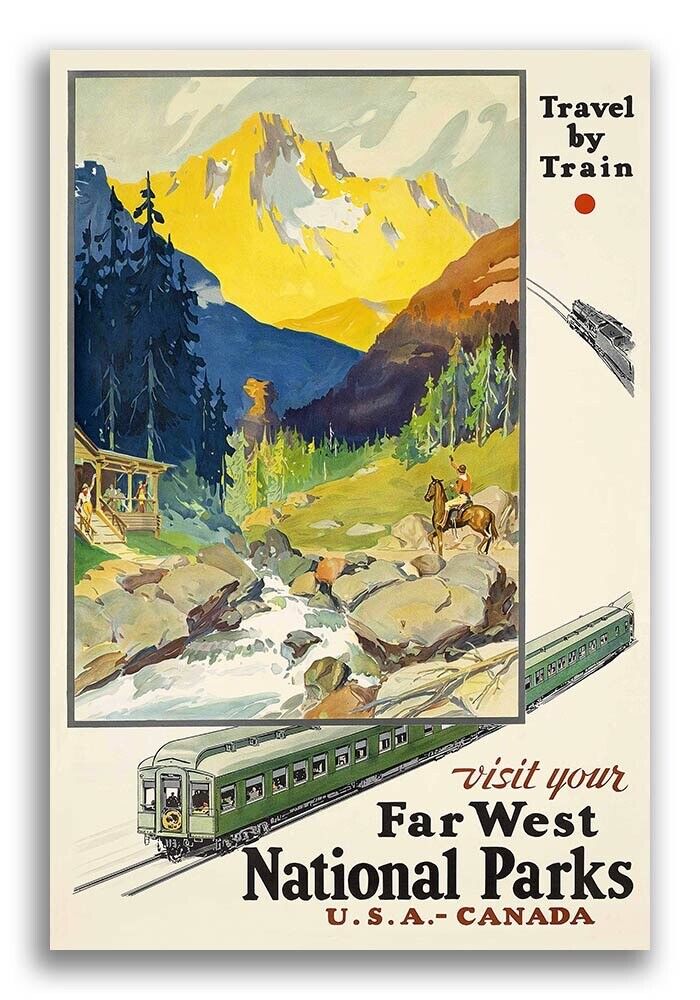 1930s Travel by Train - Far West National Parks Vintage Travel Poster - 24x36