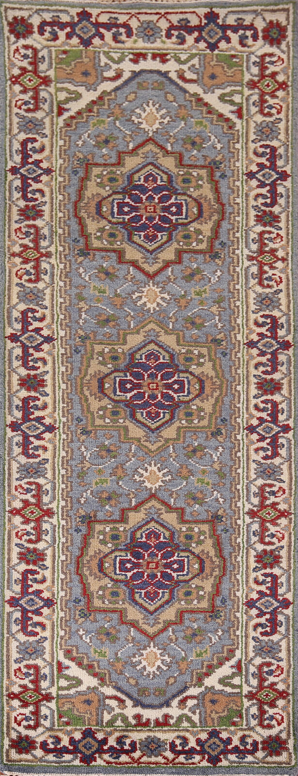 Exquisite Traditional Hand-Knotted Heriz Serapi Indian Wool 8\' Runner Rug 3x8