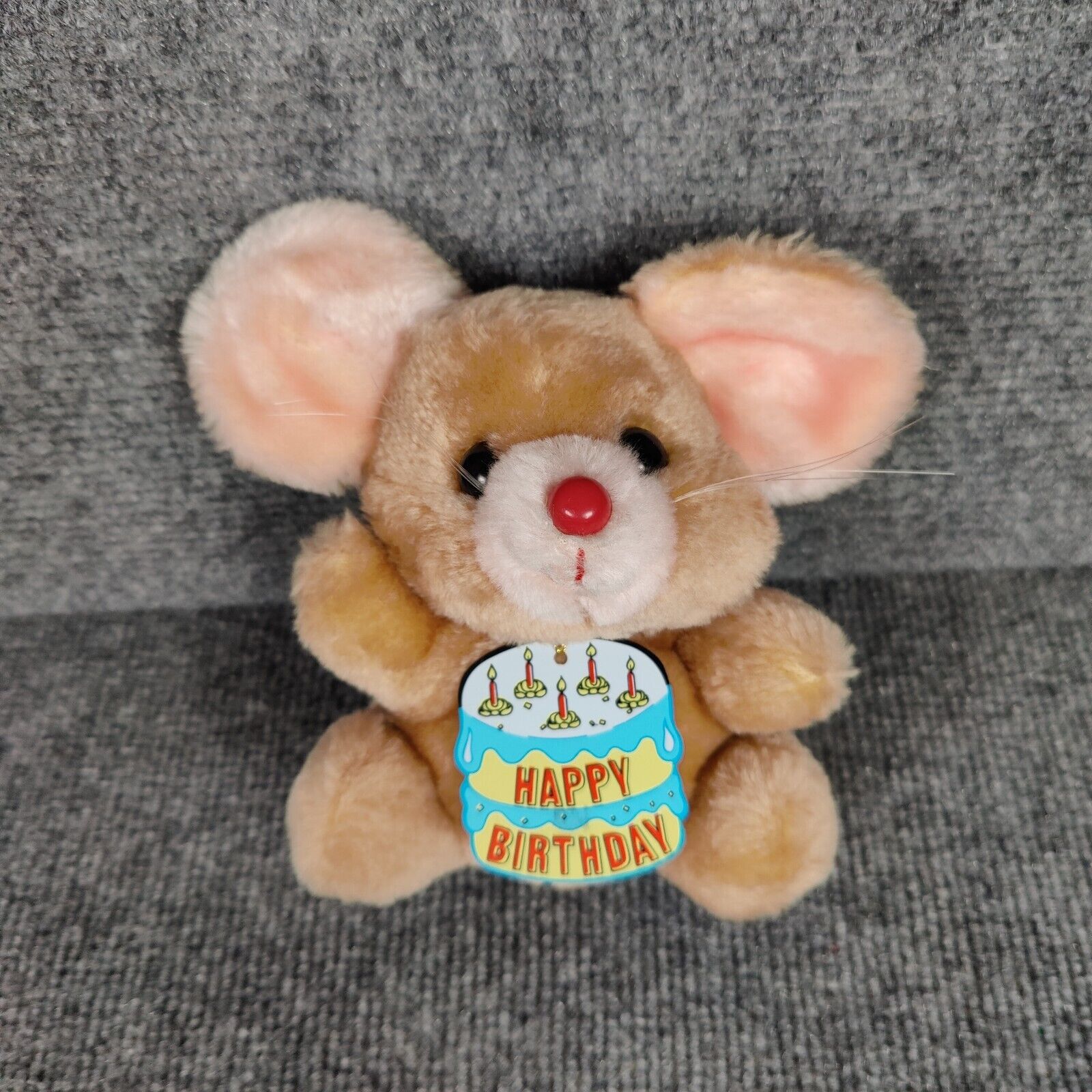 Happy Birthday Plush Mouse Russ Vintage Doll Stuffed Animal Toy Cake Candles 6\