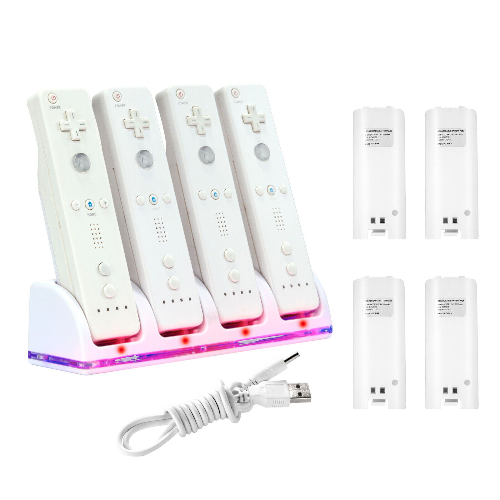4x Rechargeable Batteries Pack + Charger Dock For Nintendo Wii Remote Controller