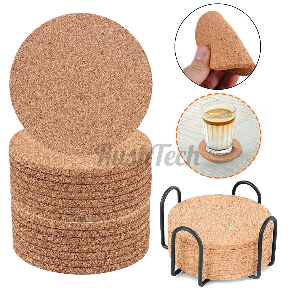Set of 16 Cork Coasters Absorbent with Holder Drink Coffee Tea Cup Mat Pad Decor