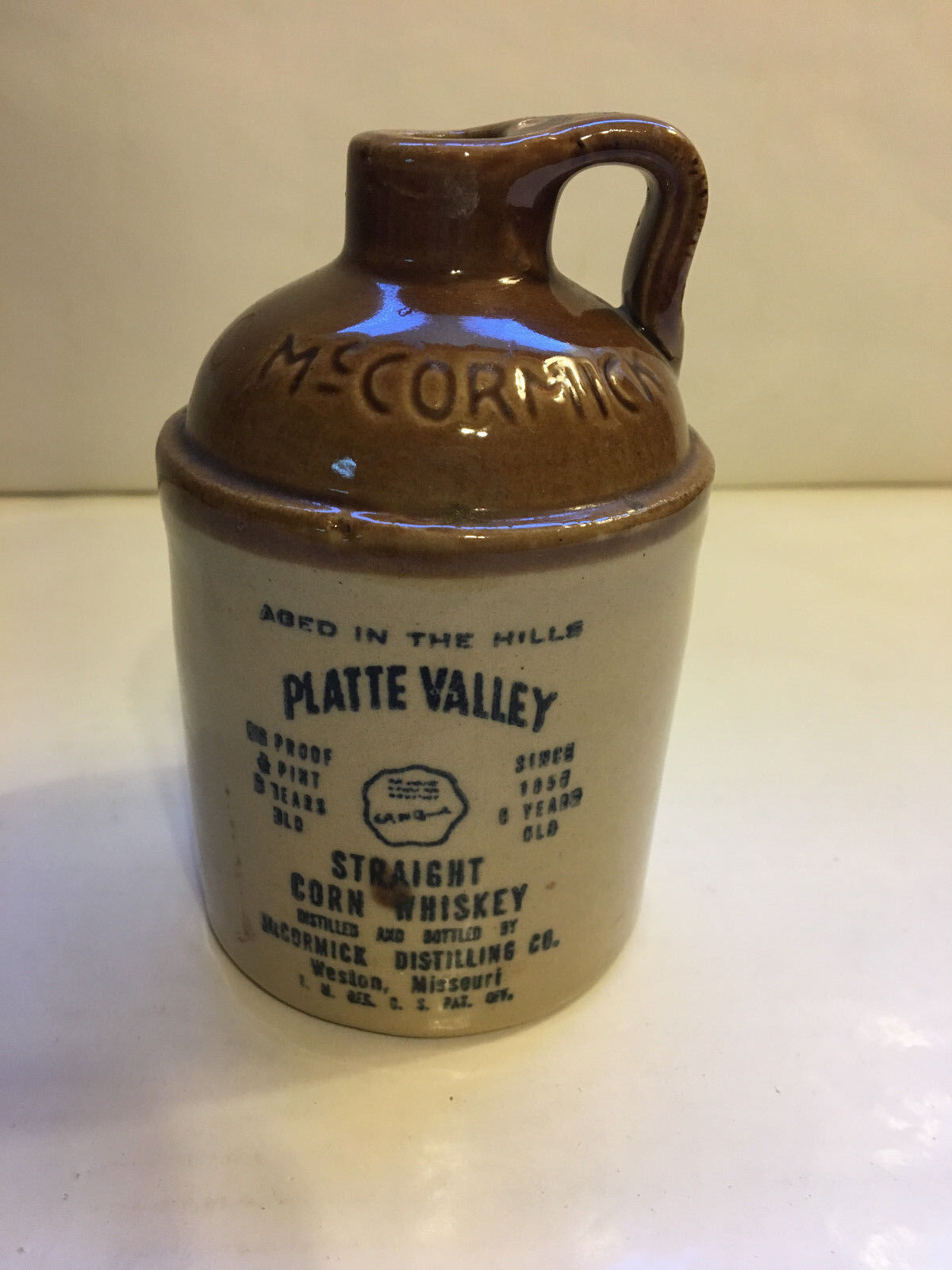 Small Brown Jug, McCormick Platte Valley Straight Corn Whiskey 219-1975, 11D16