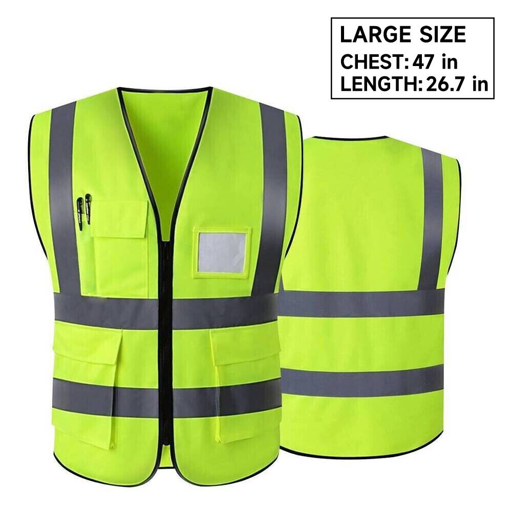 Reflective Safety Vest with 5 Pockets High Visibility Stripes Security, ONE SIZE