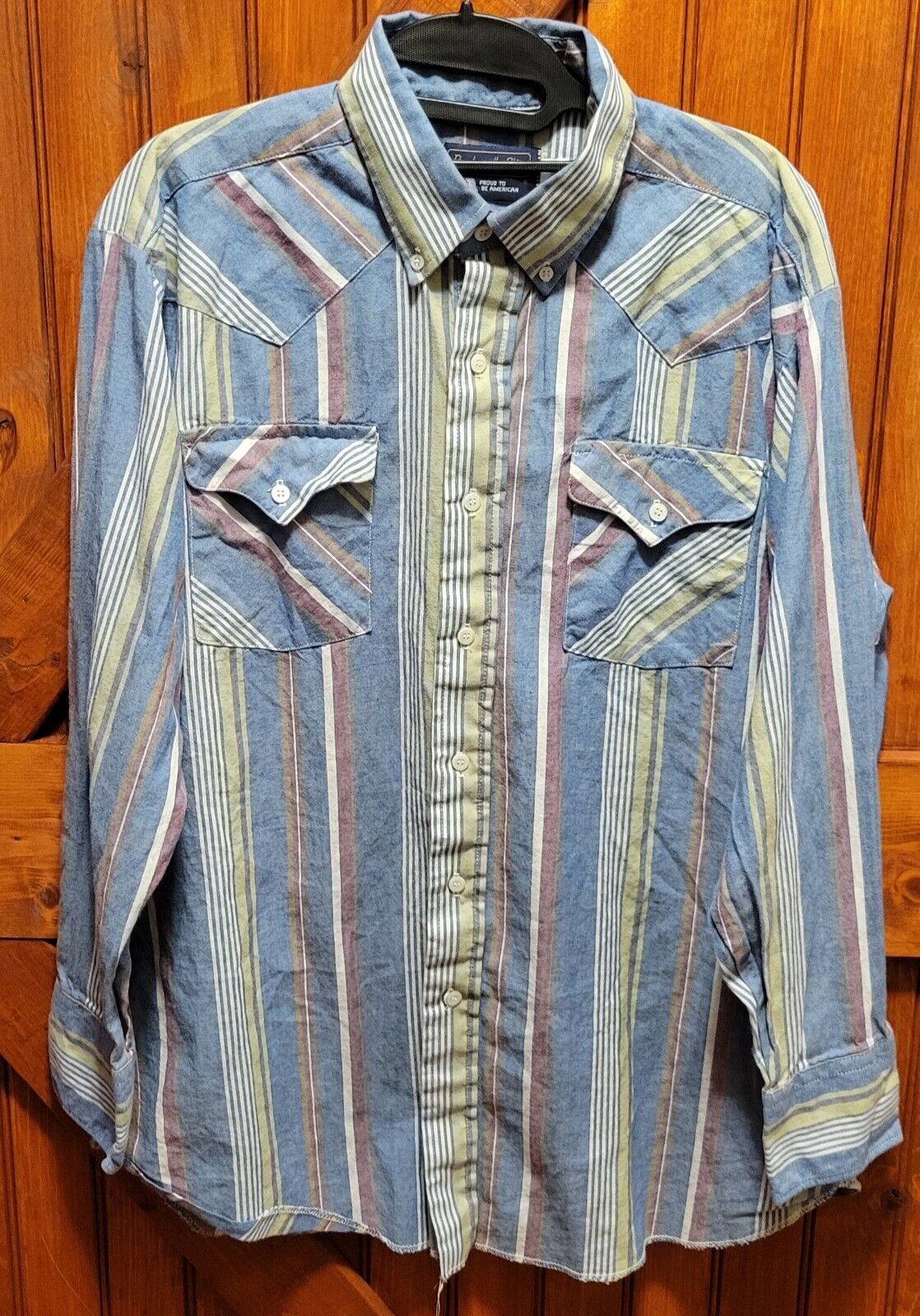 Vintage Panhandle Slim Shirt Mens 16.5 Stripe Country Western Brushpopper Retro