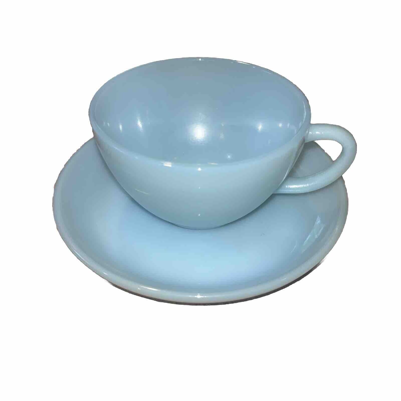 Vintage Anchor Hocking Fire King Delphite Blue Tea Cup And Saucer 