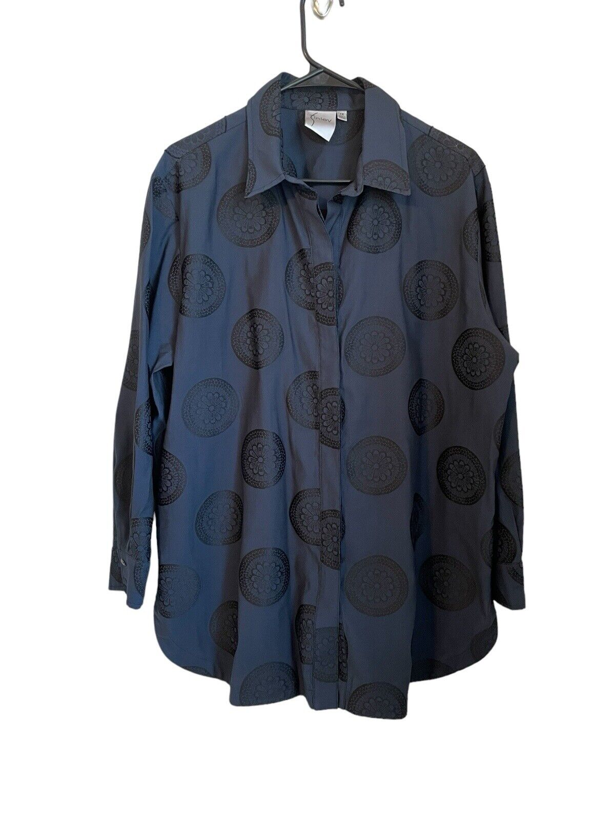 Finley Midnight Blue Black Medallion Print Button Up Shirt Size 1X
