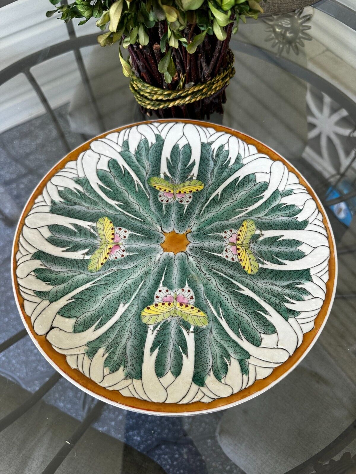 Andrea By Sadek Hand Painted Porcelain Round Decorative Butterflies 10\
