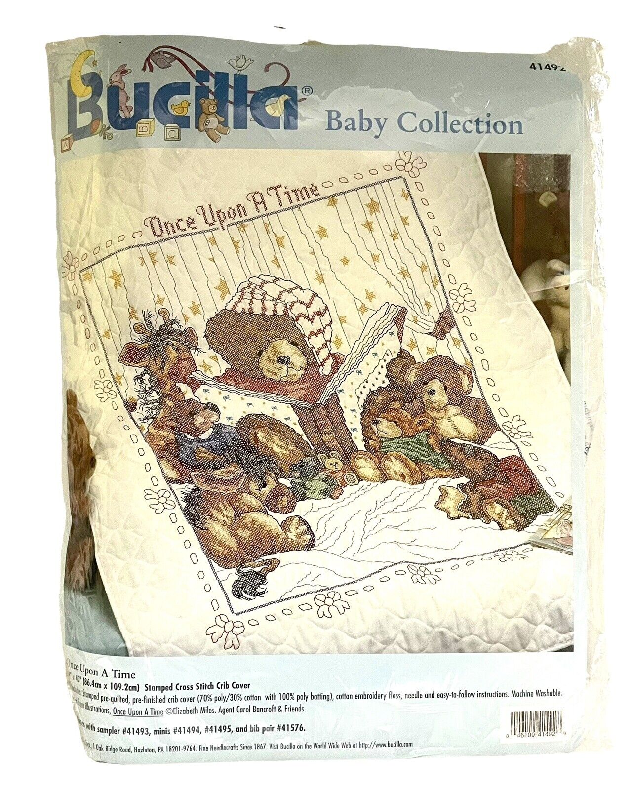 Bucilla Baby Collection Cross Stitch Kit Once Upon A Time 41492 Crib Quilt Bears