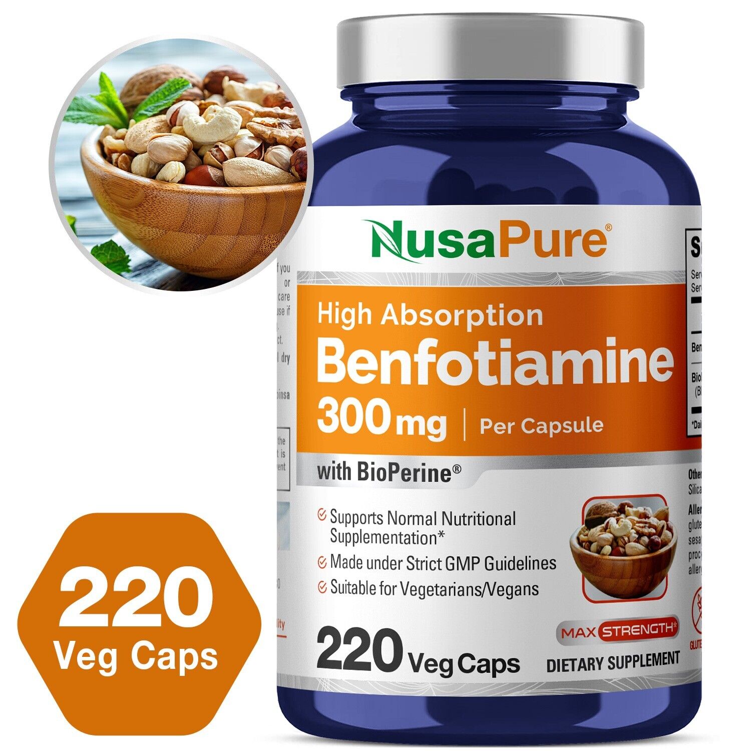 NusaPure Benfotiamine 300mg 220 Veggie Caps (Non-GMO,Vegan & Gluten-Free)