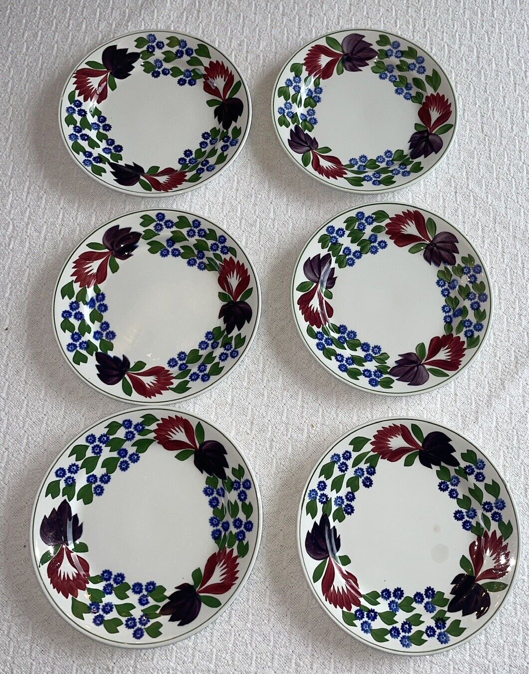 Rare Find - Antique Adams Made In England Stick Spatterware Set Of 6 Plates