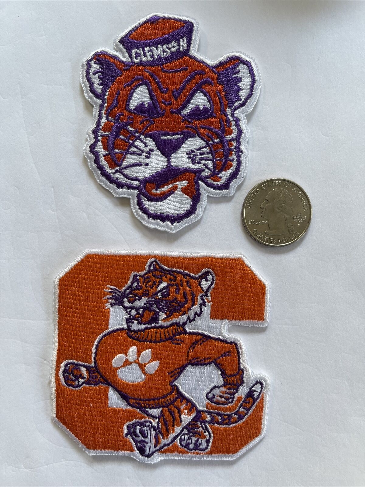 2 CLEMSON U - Clemson Tigers Vintage Embroidered Iron On Patches Patch Lot 3”