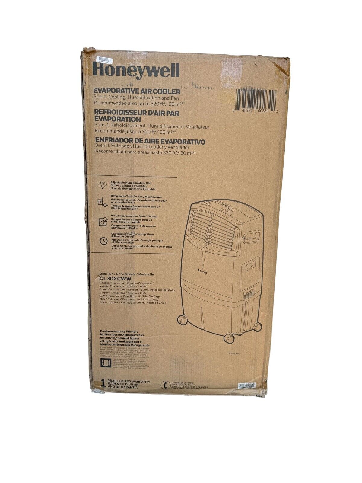 Honeywell Portable Evaporative Air Cooler W/ Remote Control 525-CFM 3-Speep