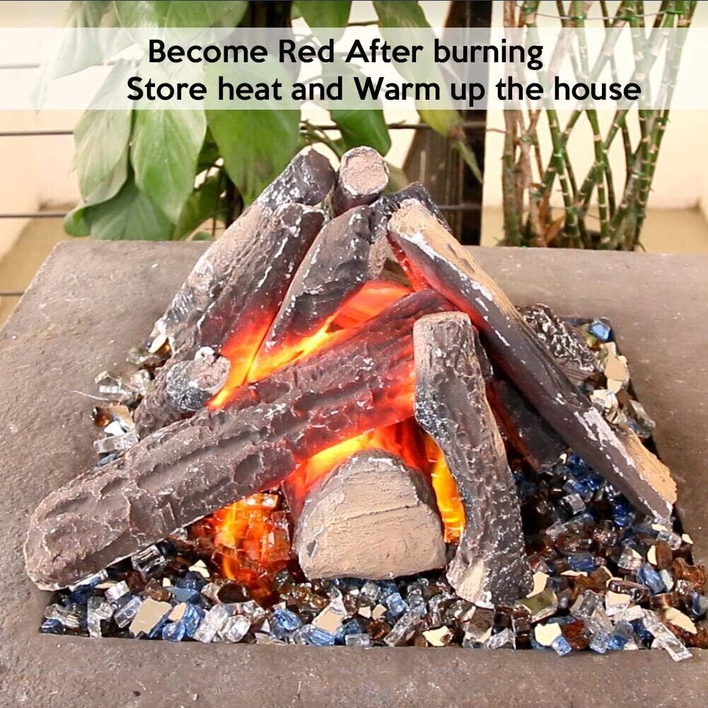 6PCS Ceramic Gas Fireplace Logs Set for Indoor or Outdoor Fireplaces & Fire Pit