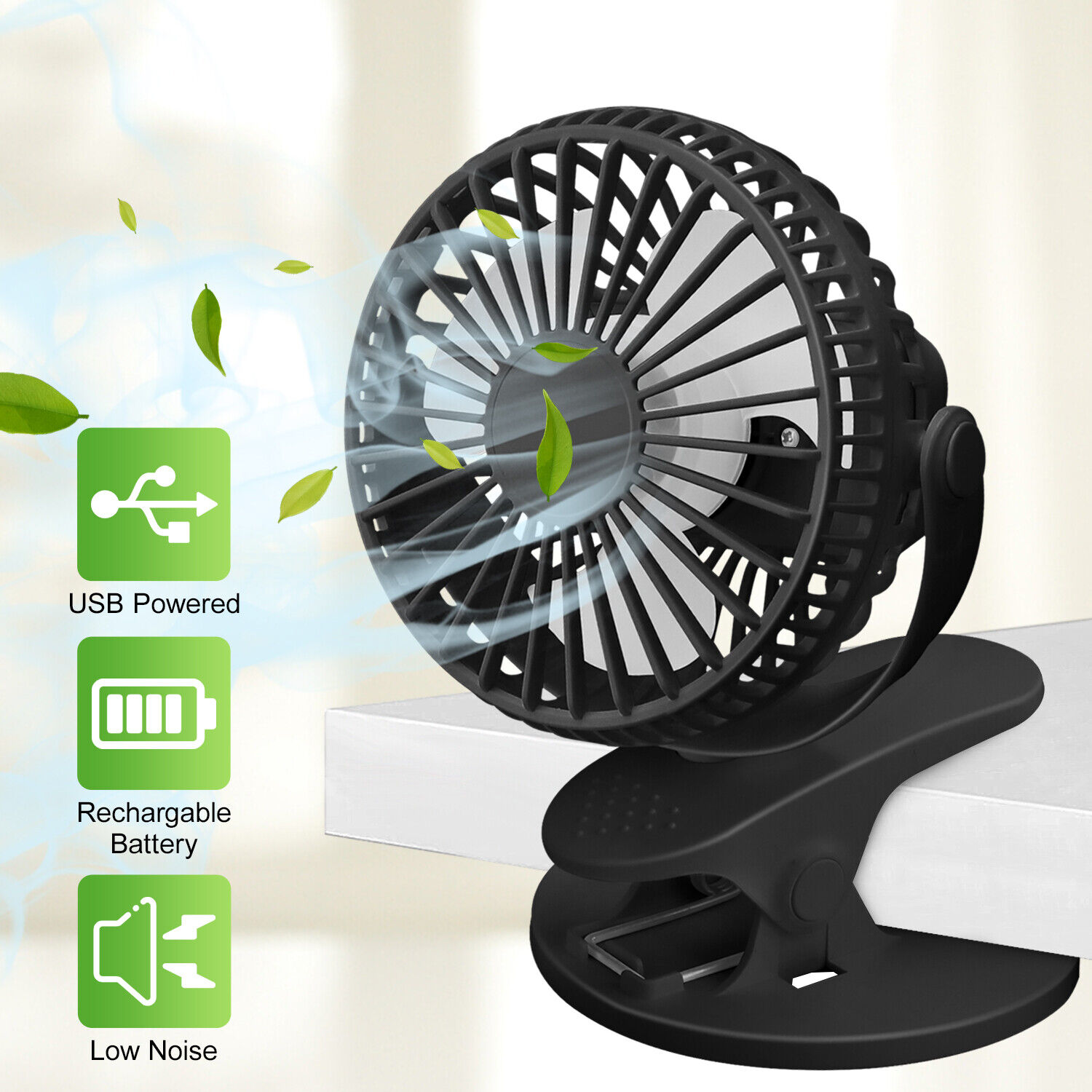 Portable Adjustable Clip Fan Cooling Mini USB Rechargeable Desk Baby Stroller US