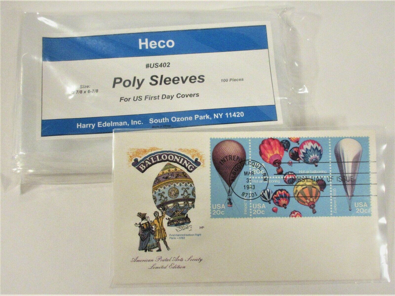 100 U.S. #6 FDC POLY SLEEVES, HECO #US402, HEAVY DUTY 3 MIL THICK, 3-7/8 X 6-7/8