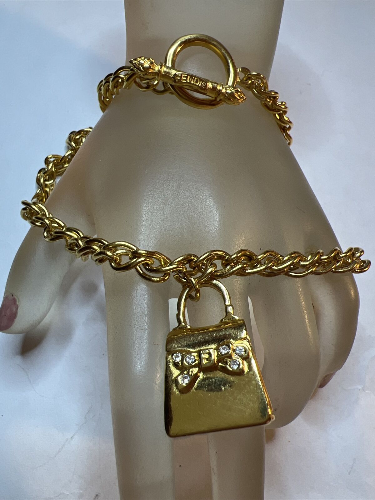 Vintage Authentic FENDI Necklace Toggle FF Logo Handbag Pendant Charm Choker