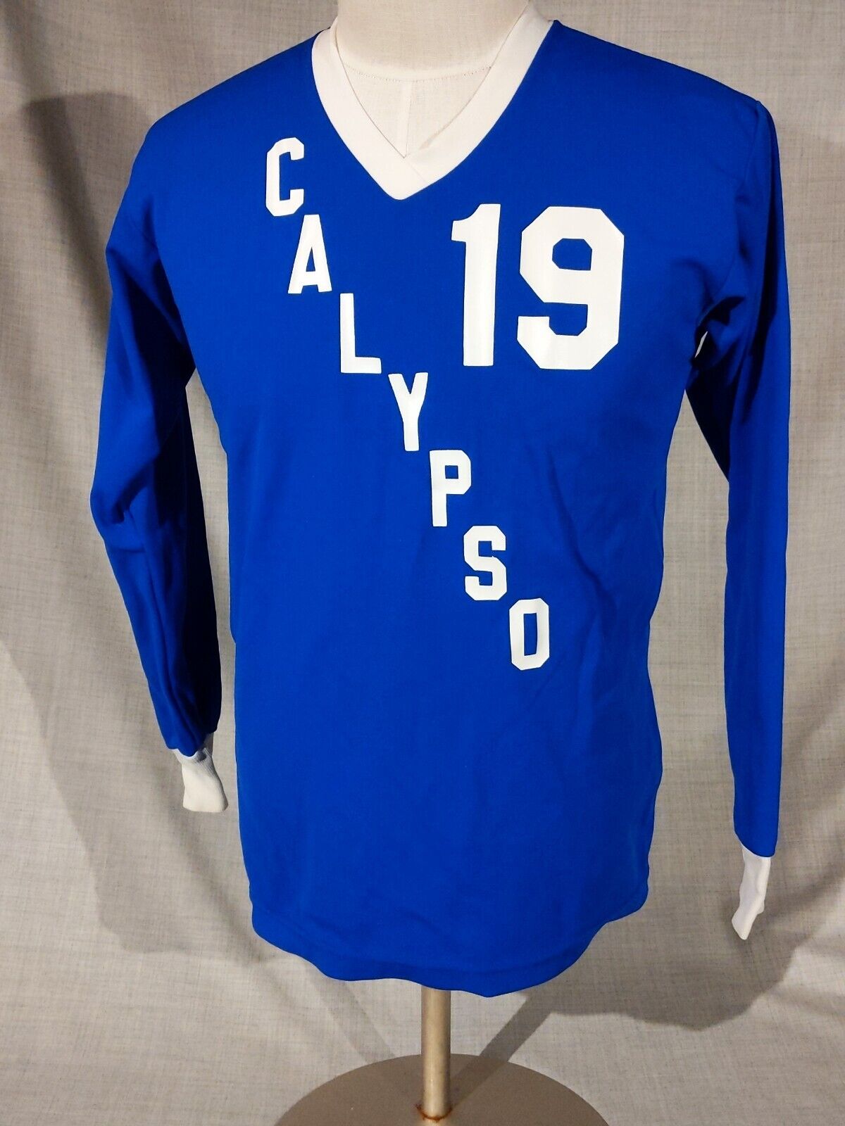Vintage 60s Felco Athletic Wear Calypso #19 long sleeve Blue Jersey Nylon Size M