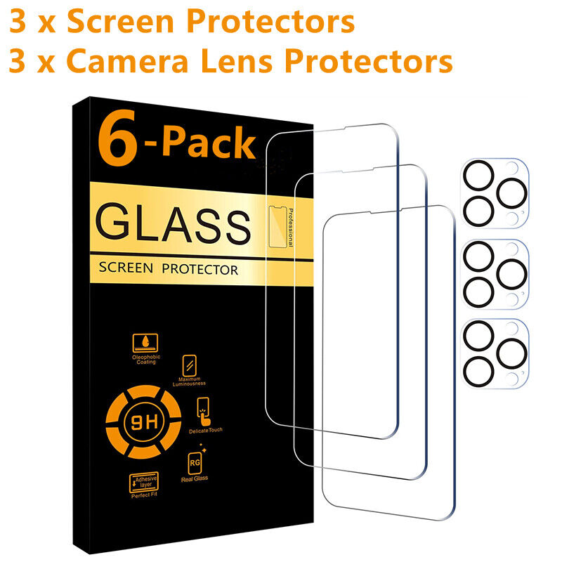 For iPhone 15 14 13 12 Pro Max Tempered Glass Screen Protector Camera Protector