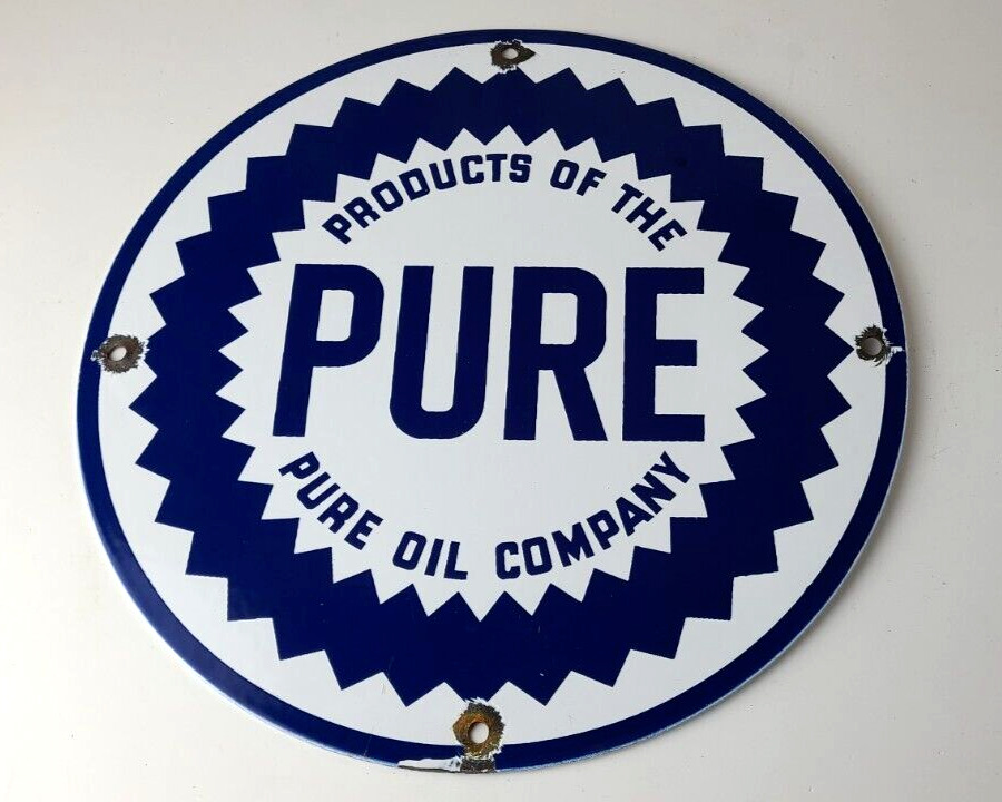 Vintage Pure Oil Co Sign - Texas Gas Service Station Pump Plate Porcelain Sign