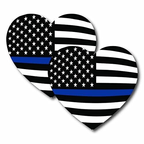 Thin Blue Line American Flag Heart Magnet Decal, 2 Pack, 5 Inches