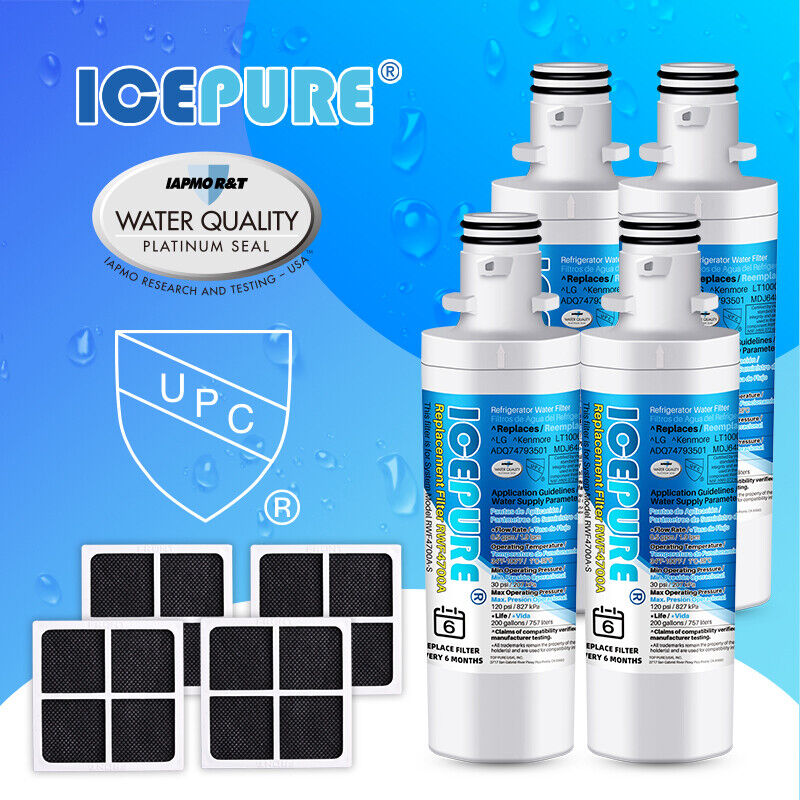 4 PACK Fit For LG LT1000P ADQ747935 MDJ64844601 Water Filter Air Filter Icepure