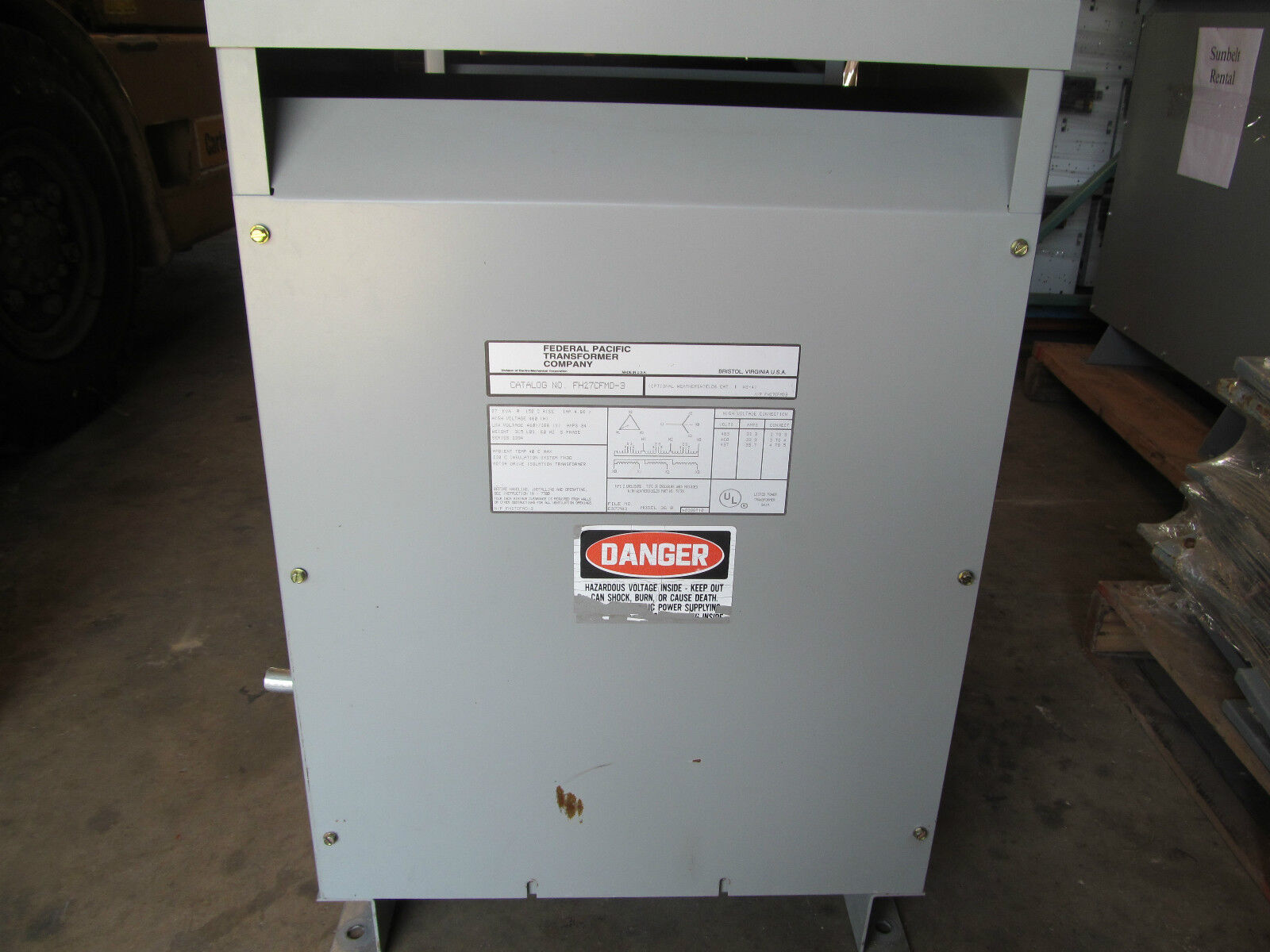 FPE Federal Pacific Transformer Co. FH27CFMD-3 27KVA Primary 460/Secondary 460Y/