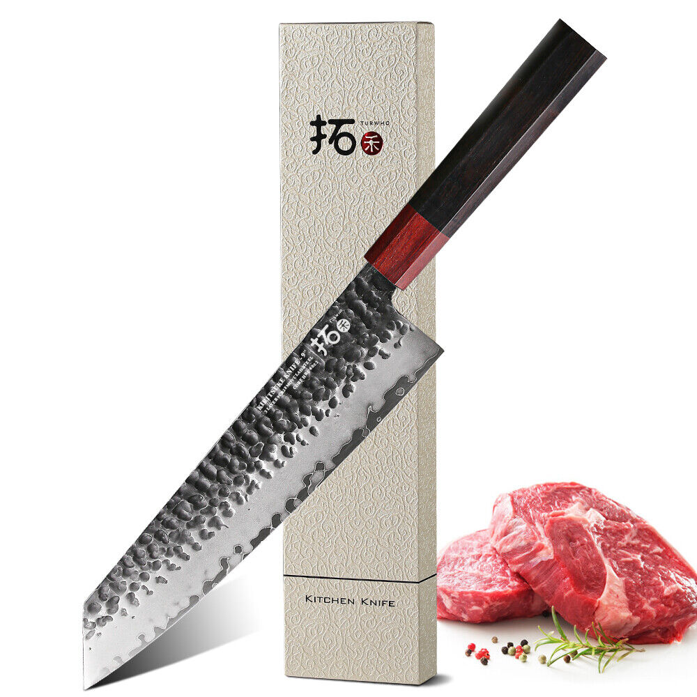 TURWHO 9inch Kiritsuke Kitchen Knife Handmade 3-Layer 9Cr18Mov Hi-Carbon Steel