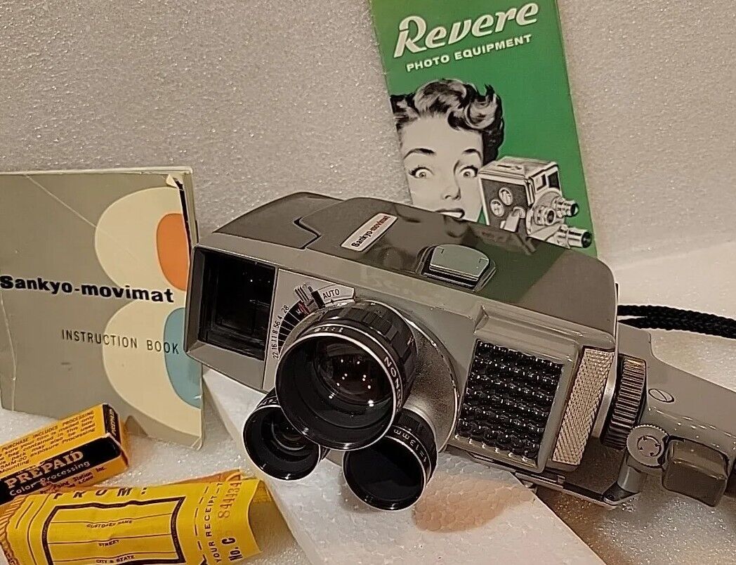Vintage Sankyo Movimat 8mm Cine Camera-3 Pronon Lenses