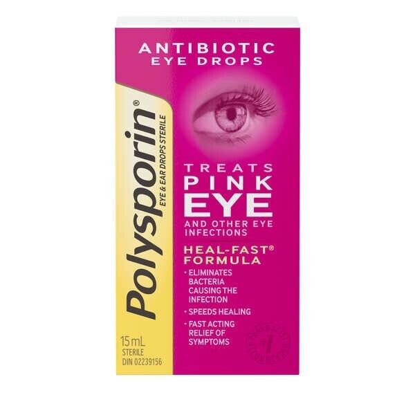 NEW IN BOX POLYSPORIN Antibiotic Pink Eye Eye Drops Treatment Formula 15ml