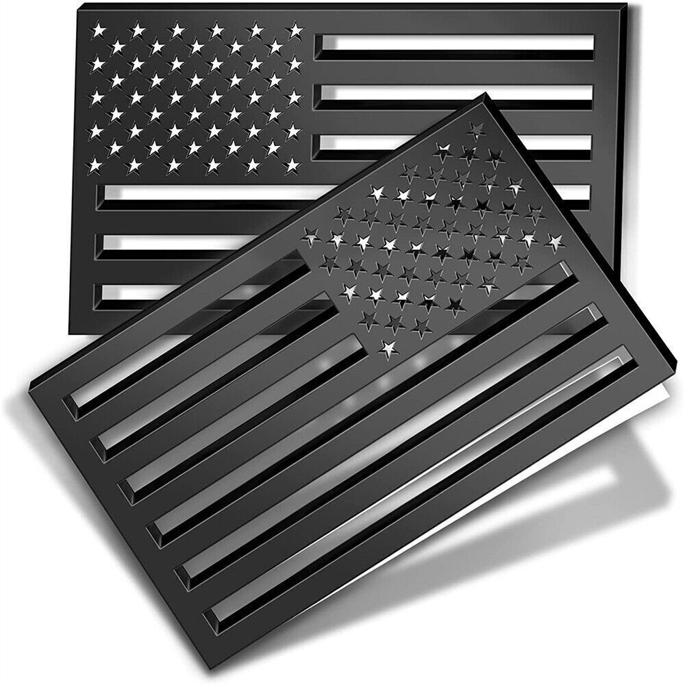 2Pcs Black 3D US American Flag Emblem Decals For Car Truck SUV  Universal