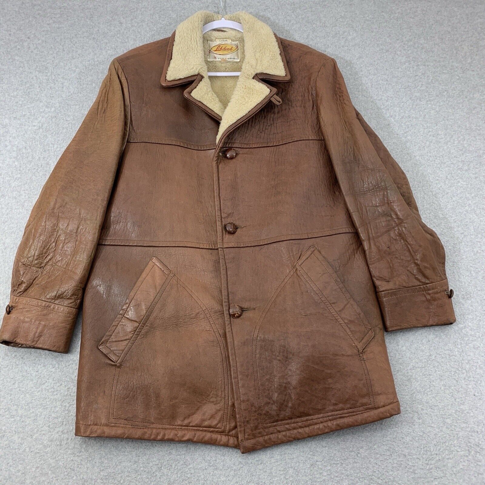 Lakeland Jacket Mens 42 Caramel Leather Sherpa Lined