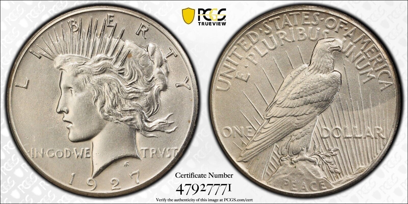 U.S. 1927 PEACE DOLLAR PCGS CLEANED - UNC DETAIL