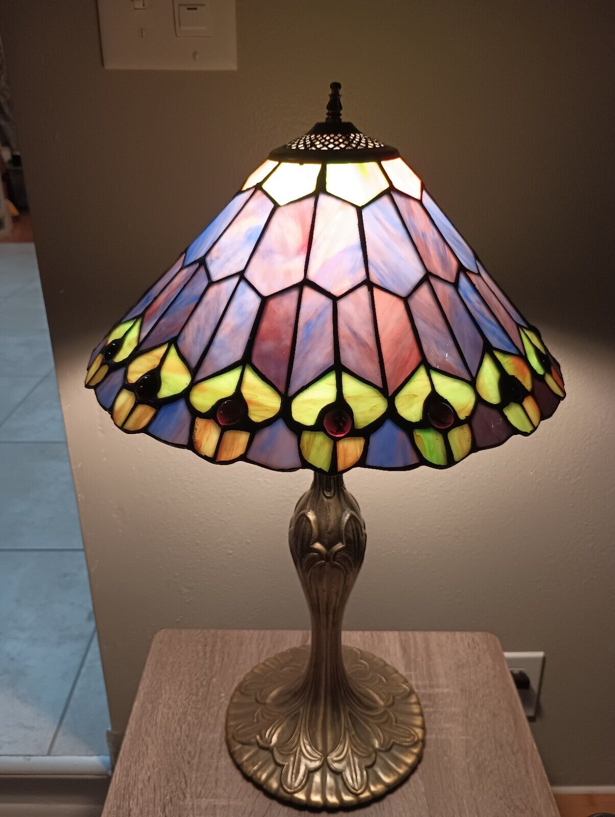 Jeweled Peacock Tiffany Style Lamp 22\