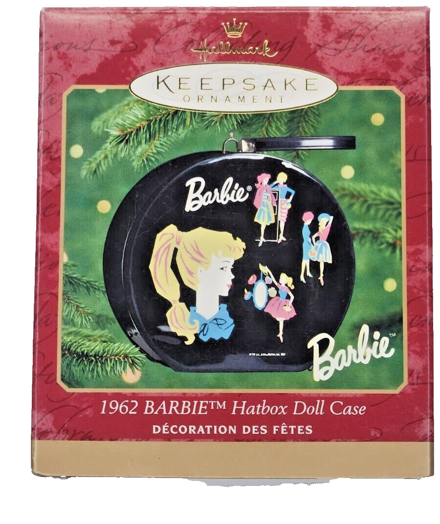 1999 Hallmark Barbie Hatbox Doll Case Vintage Keepsake Tree Ornament QX6791