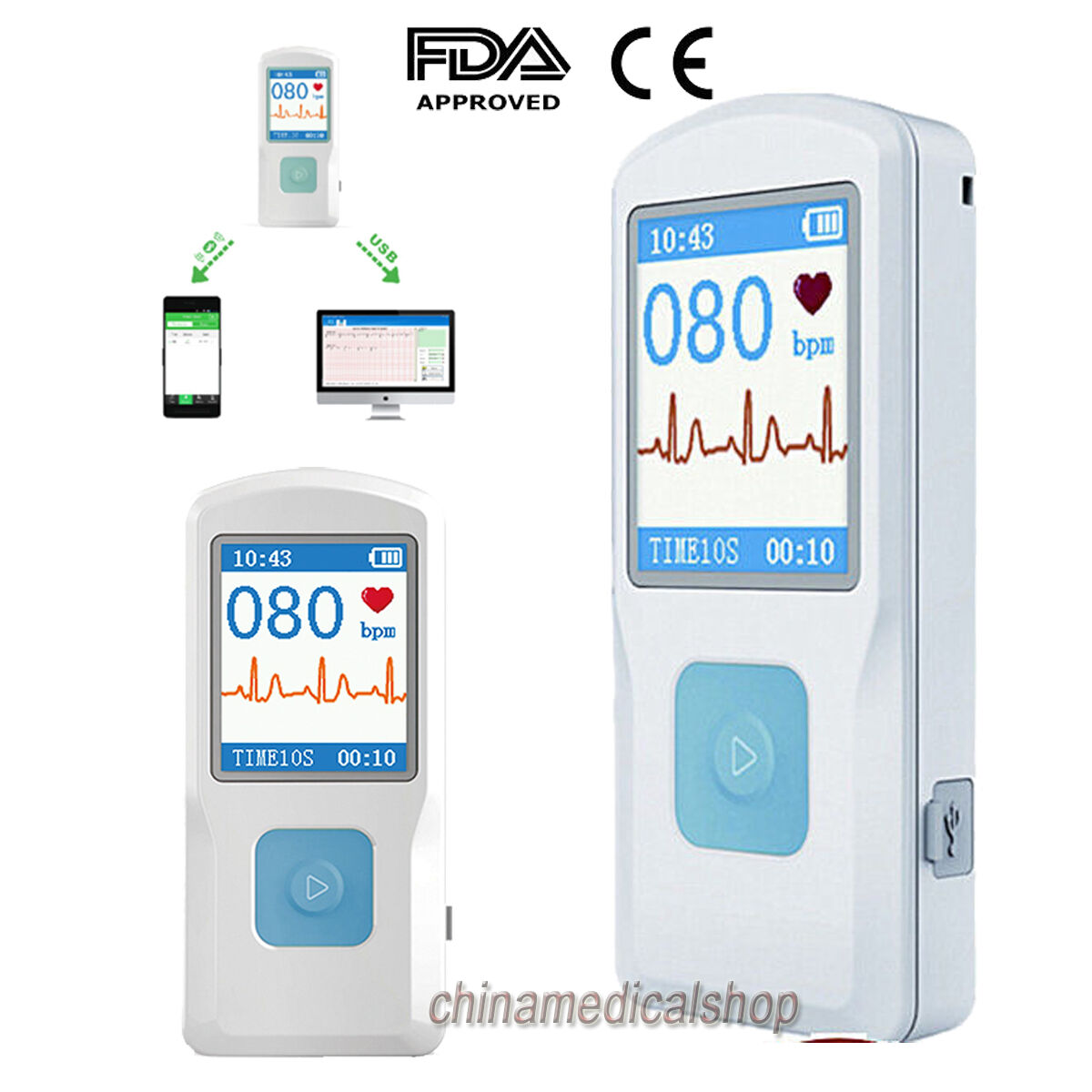 Handheld Portable ECG/EKG Machine Electrocardiogram Heart Beat Monitor USB FDA