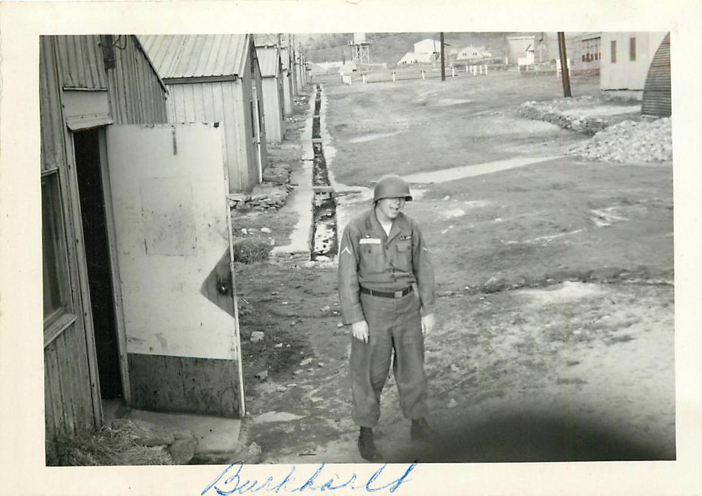 Snapshot B/W Photo 1960 Korea U S Army Soldier Goofing 127th Signal Battalion 