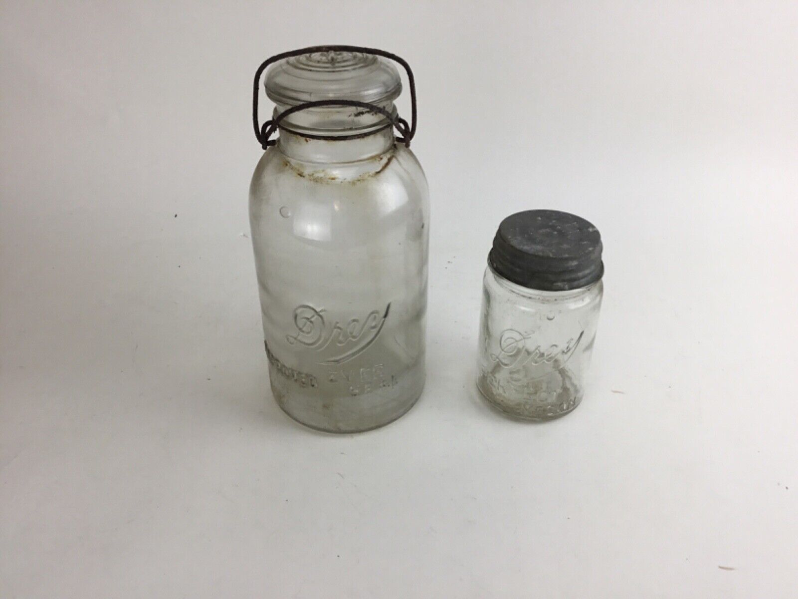 Drey PERFECT MASON Clear Pint & Ever Seal 1/2 Gal Jars w Bubbles in Glass