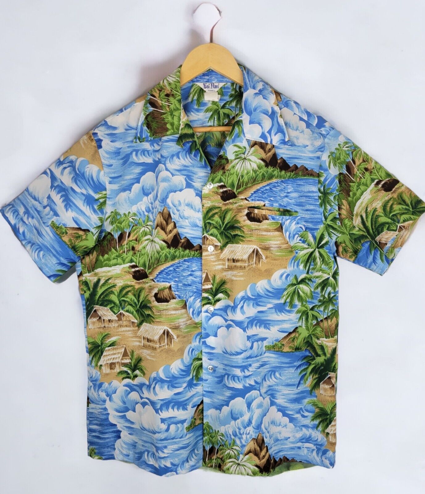 Vintage 60s 70s Mens Hawaiian Shirt XL Camp Shirt Tahiti Island Kai Nani 