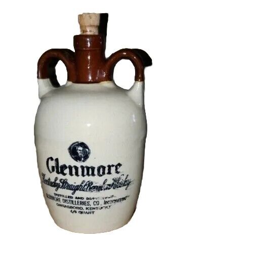 Vintage GLENMORE Kentucky Straight Bourbon Whiskey Stoneware Jug Decanter Empty