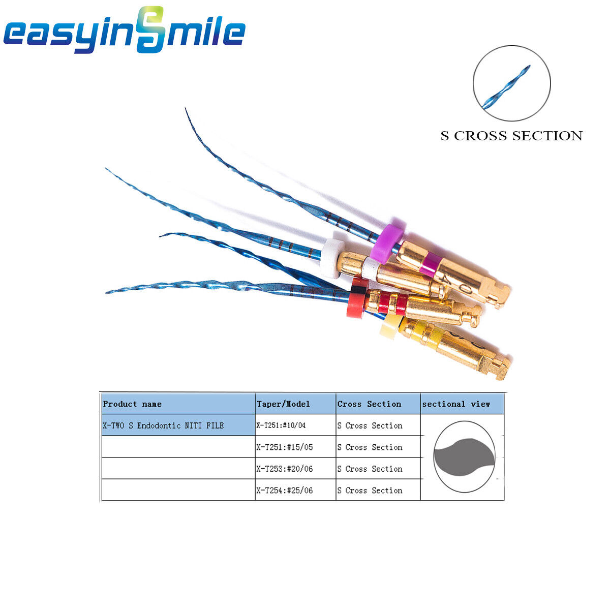 Dental Endodontic X-TWO S Endo Files 25MM Niti Rotary Files For Dentist tool 4Pc