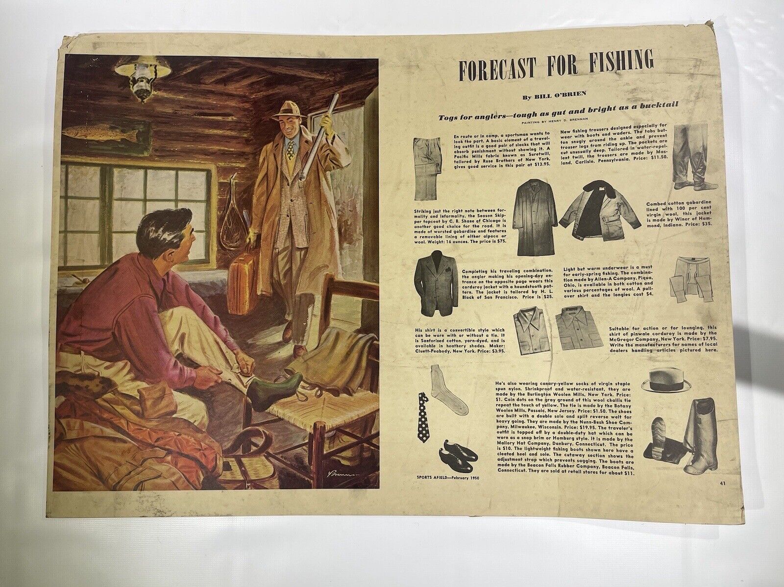 Sports Afield 1950 Forecast For Fishing Giant Poster, Ad Hunting Cabin Cottage
