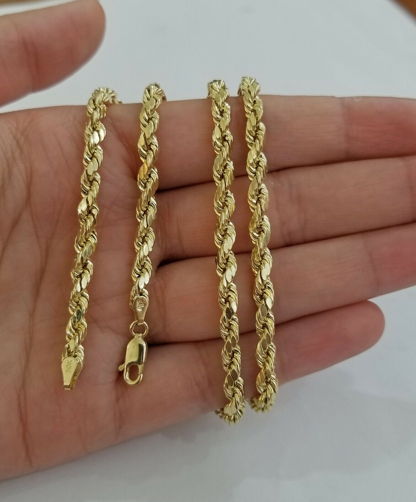  Mens REAL 10k Yellow Gold Rope Chain Necklace Diamond Cuts 4mm 25\