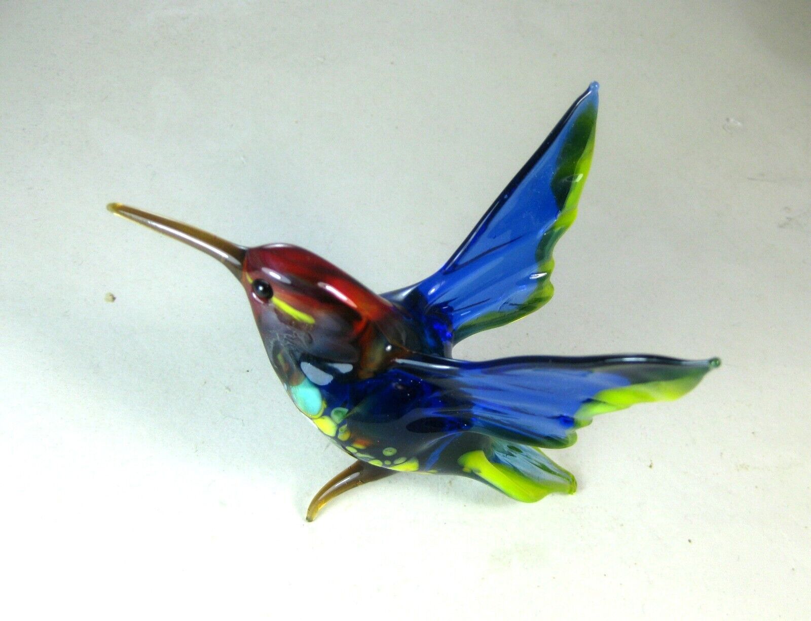 hand blown glass animal hummingbird murano style figurine ornament blue red 3.8\