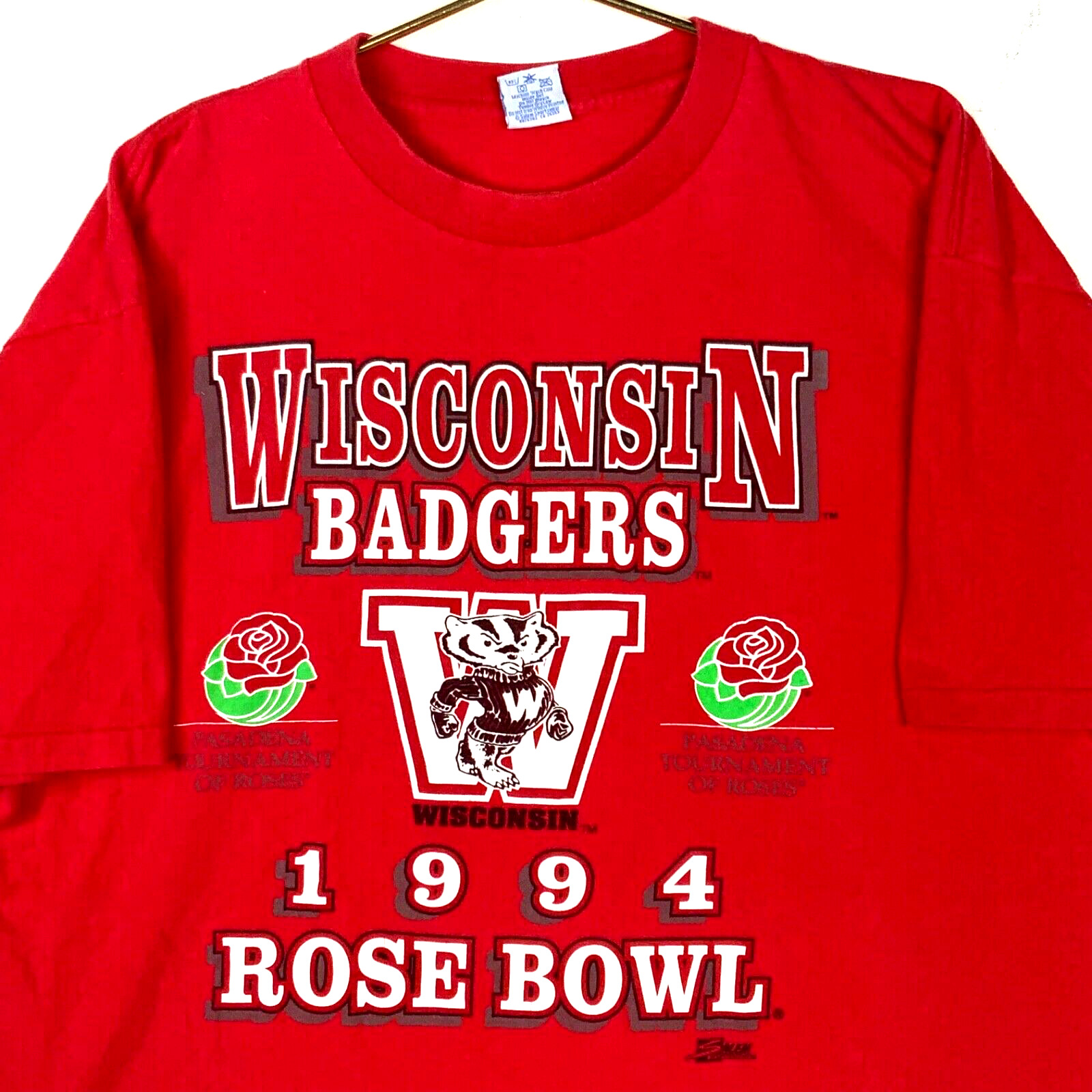 Vintage Wisconsin Badgers Rose Bowl Salem T-shirt Size XL 1994 Red Ncaa 90s