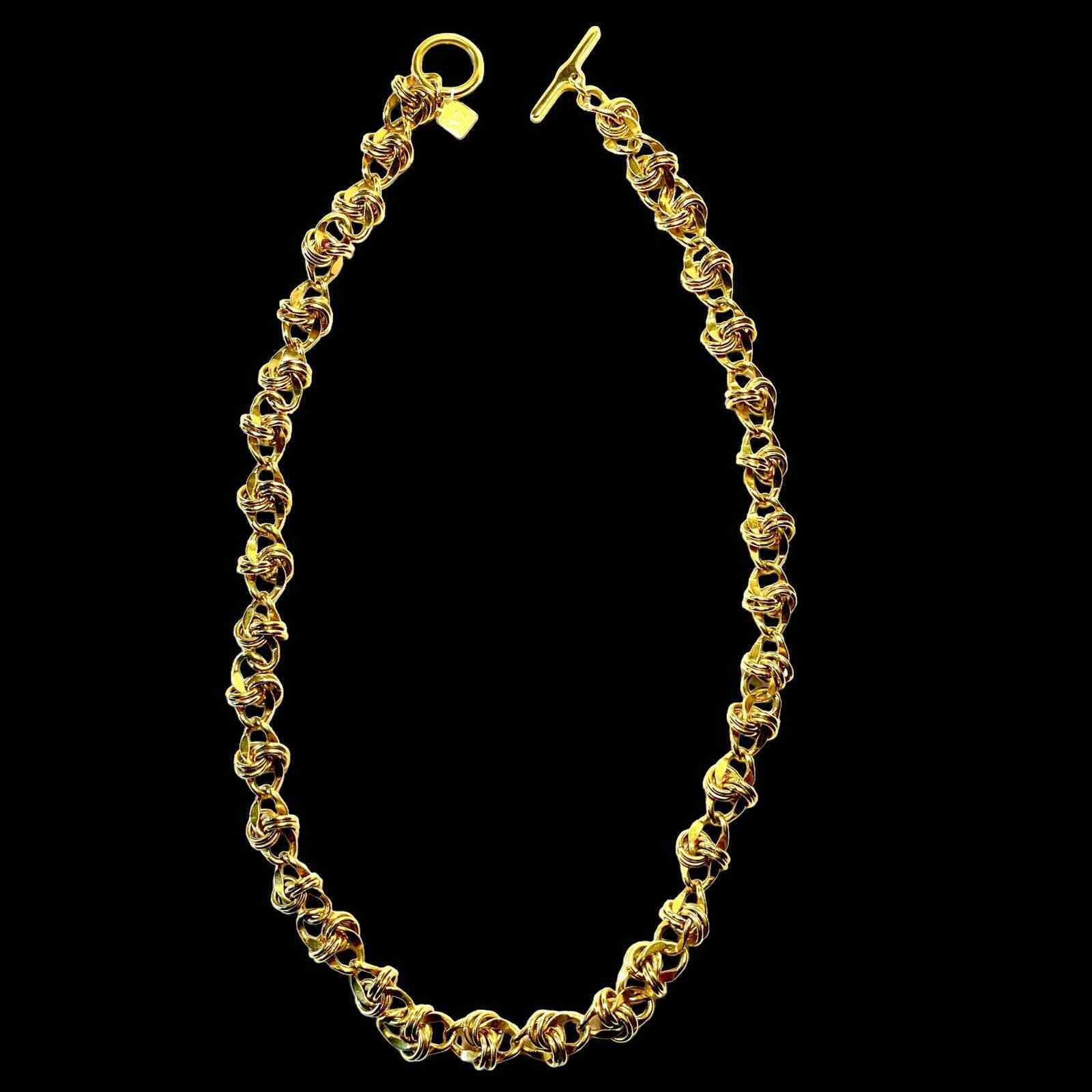Vintage Anne Klein Lion Logo Gold Tone Sailors Knot Necklace 24” Chunky Retro 