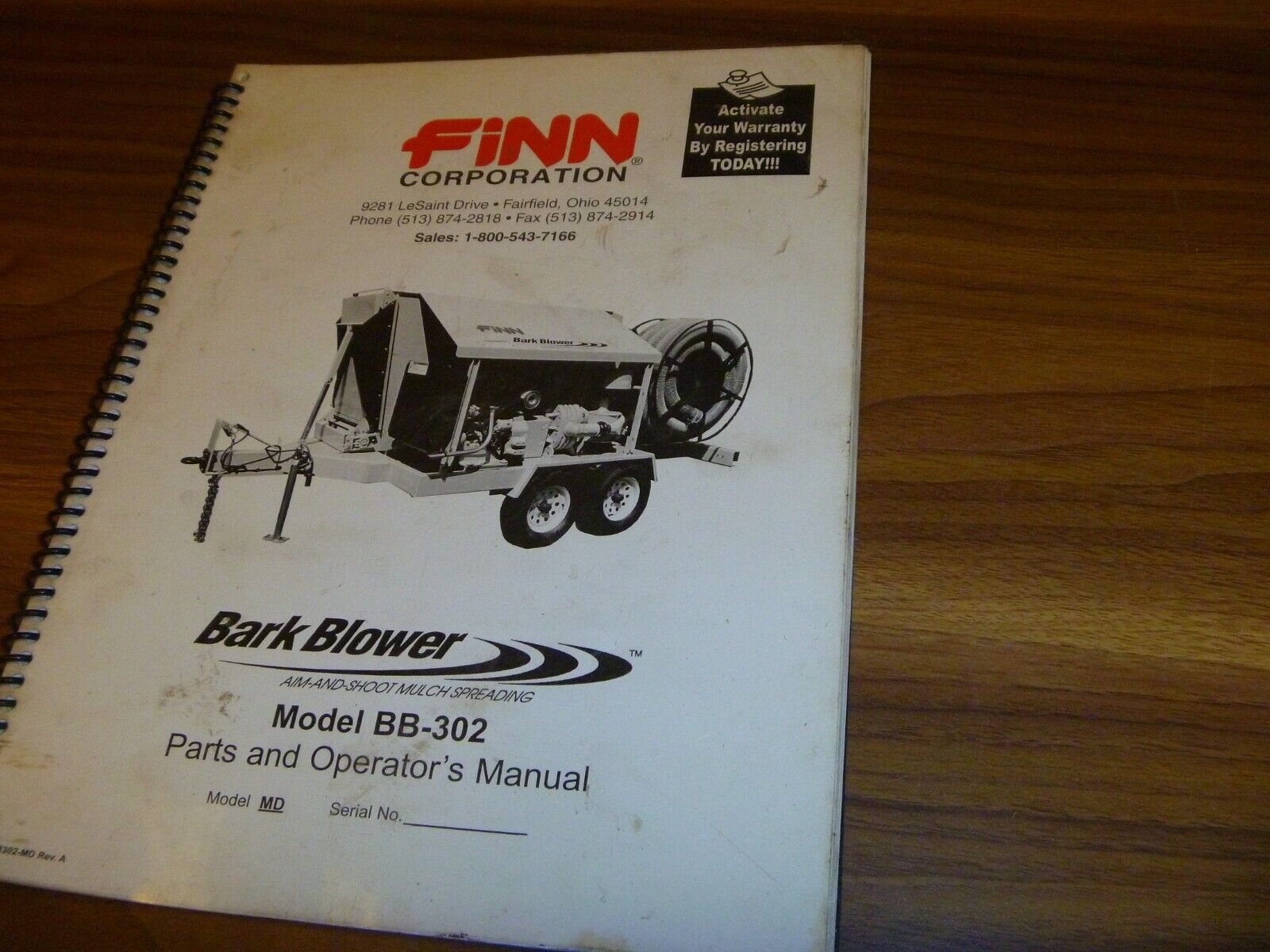 Finn BB-302 MD Bark Blower Mulch Spreader Parts Catalog & Owner Operator Manual