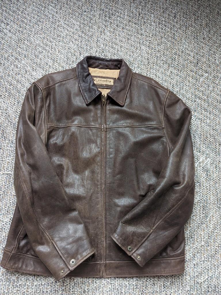 1990s vintage COLUMBIA brown XL leather PATINA motorcle jacket y2k mad max