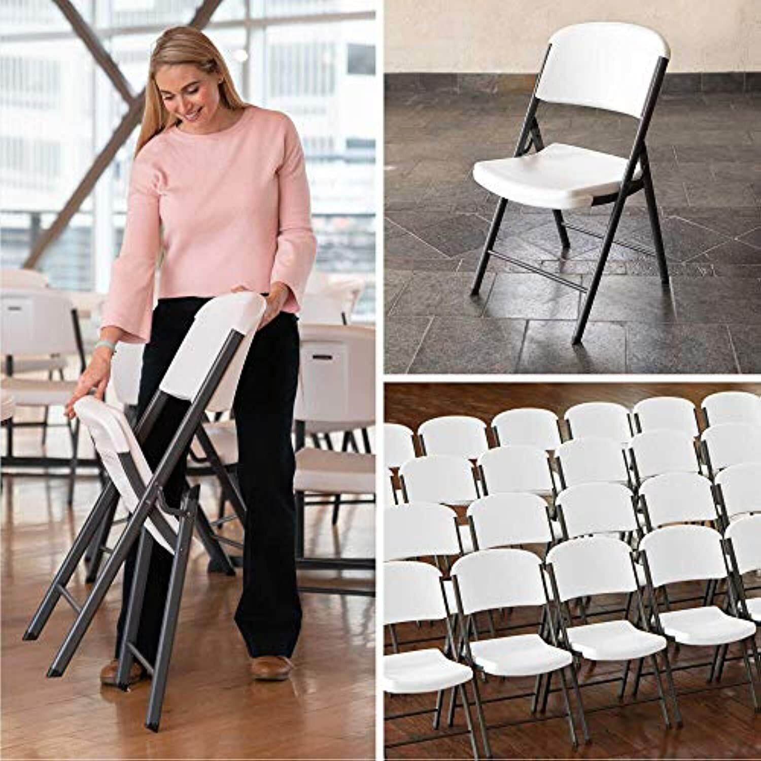 LIFETIME Commercial Grade Folding Chairs, 6 Pack, White Granite